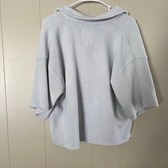 Aerie Waffle Knit Oversized Top Small • Light Gray Collared Split Neck • Cozy Lo - Picture 2 of 6